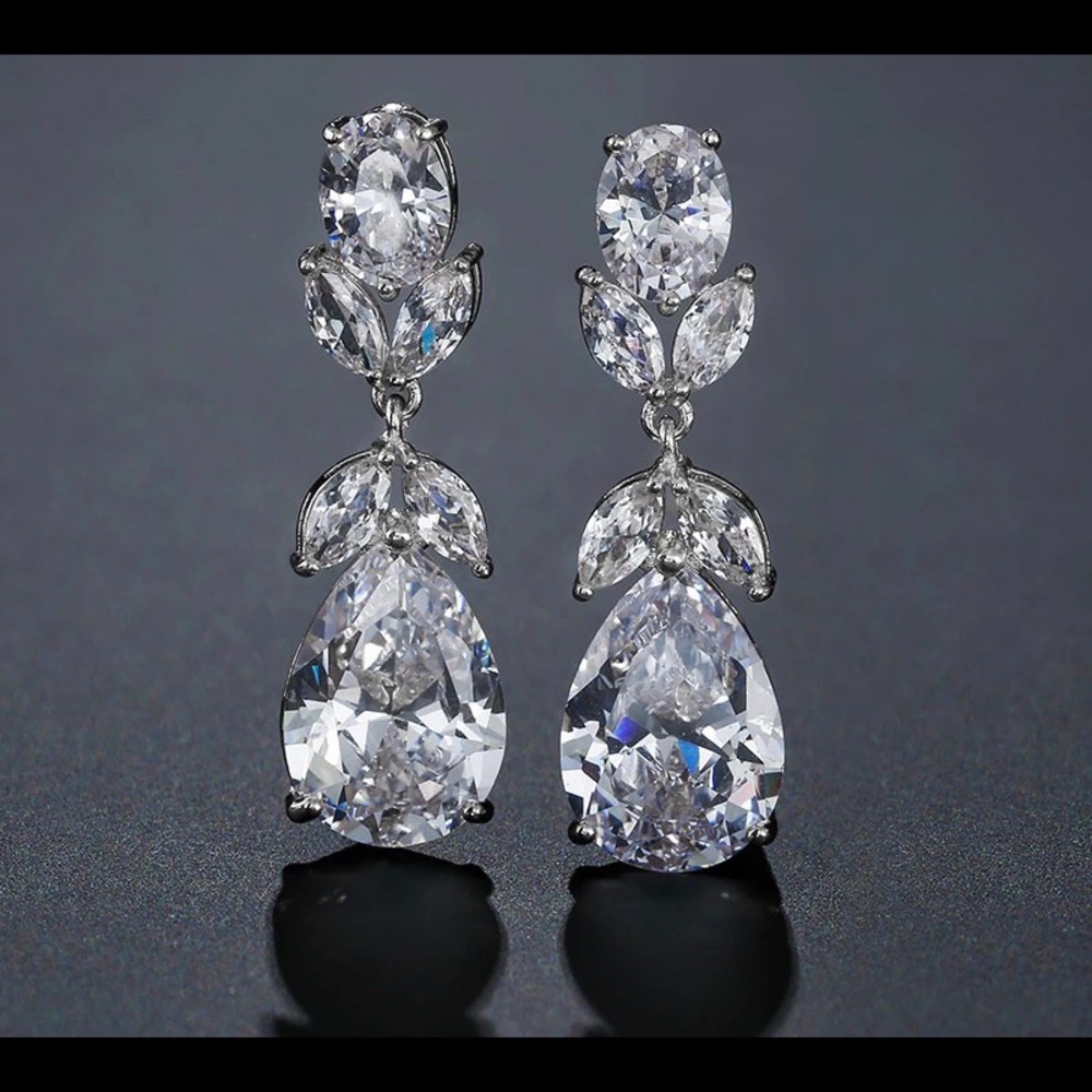 Diamond Stimulant Pear Cut Drop Earrings